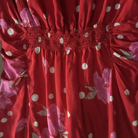 Free People long sleeve red mini dress with flowers and cream polka dots. Size S - Picture 4 of 9